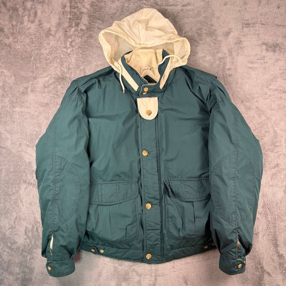 Vintage Orvis Down Field Jacket Mens XL Green Packable Hood Puffer Coat Gorpcore